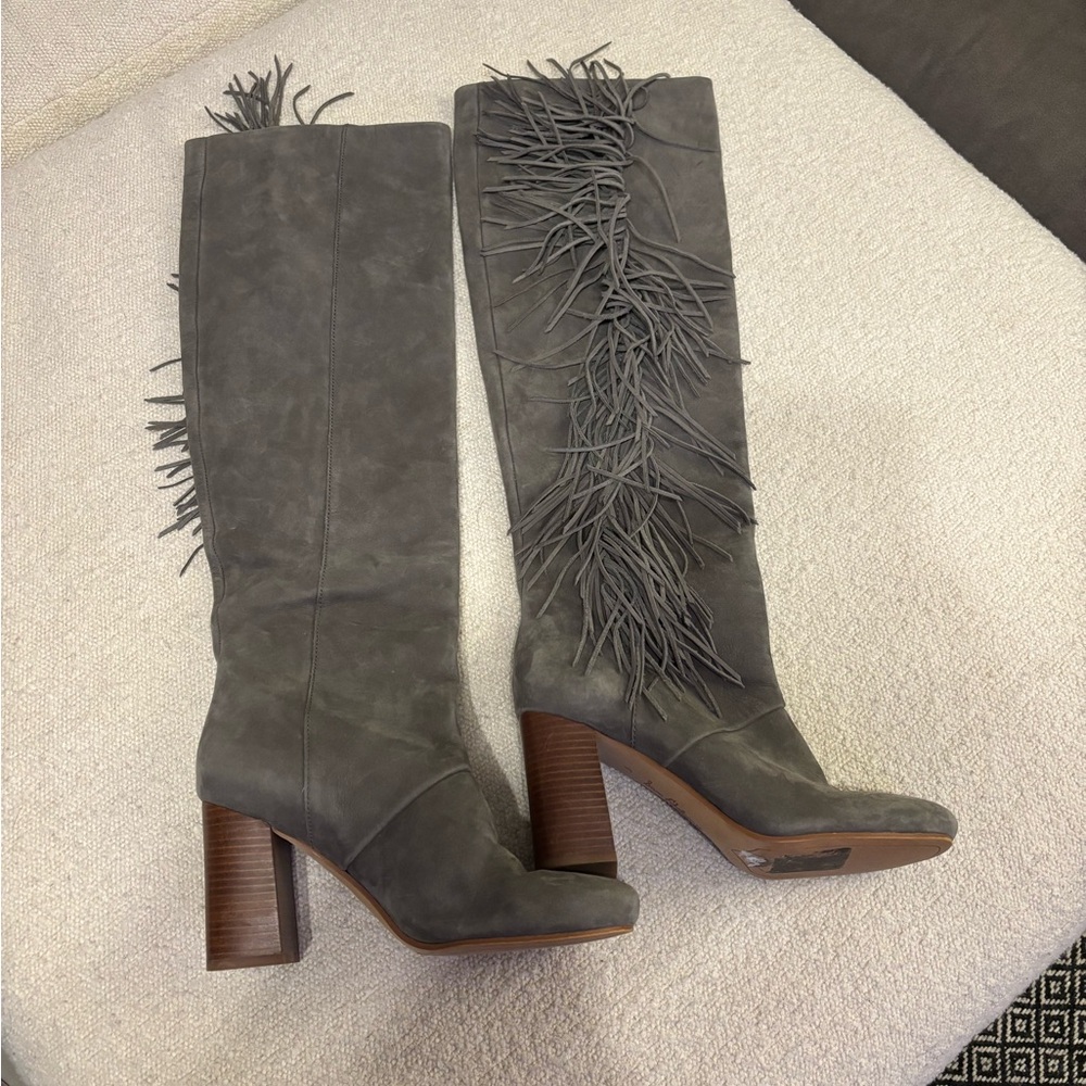 Sam Edelman Gray Heeled Fringe Boots